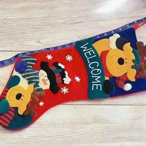 VTG 3D Prima Creations Dog Reindeer Ears Snowman Welcome Christmas Stocking - Picture 5 of 6